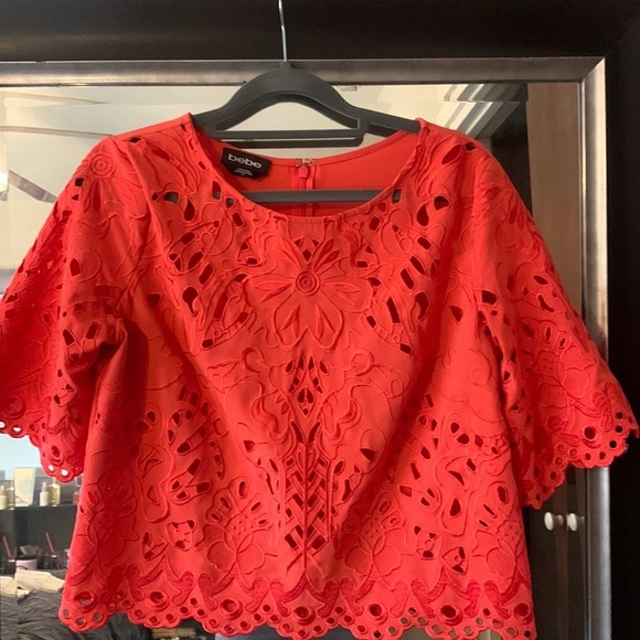 BEBE top size S women’s top. Bright poppy colored. - Picture 1 of 6